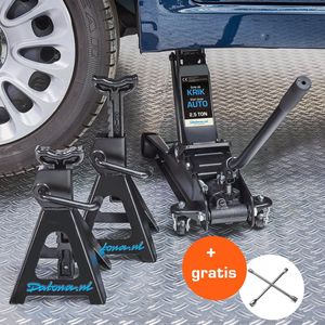 Datona® Autokrik 2,5 ton + set assteunen + kruissleutel - Zwart