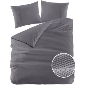 Papillon Dekbedovertrek Mendoza Wafel Antraciet Tweepersoons 200x200/220 cm - Hoogwaardige Percale Katoen Super Zacht