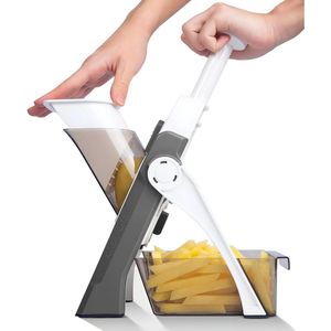 Safe Mandolin Vegetable Chopper with Container for Kitchen Professional | 30+ Presets Thickness Regulator Faster Food Slicer Gadgets for Onion Potato - Grey