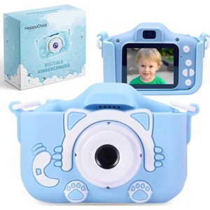 Happy Child® Digitale Kindercamera inclusief Stickervel - 32GB SD-kaart – Fototoestel voor Kinderen – Nederlandstalig – Blauwe Kat