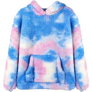 Kinderen Fleece Capuchontrui - Warm Sherpa Hoodie Tie-Dye - Lange Mouwen Pullover met Zakken