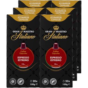 Gran Maestro Italiano - Espresso Estremo - Koffiecups - Nespresso Compatibel Capsules - Krachtige Smaak - 6 x 20 cups