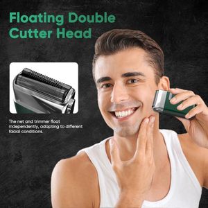 Draagbaar elektrisch scheermes met getande en gaasmessen - magnetische adsorptiekop - dynamische lint-led - IPX7 - mini-elektrisch scheerapparaat - mannen jungle