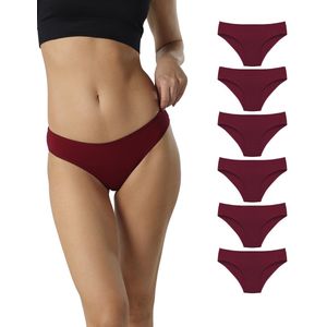 Dames Ondergoed - Katoenen ondergoed voor dames - Damesslipjes - Damesondergoed, 6-pack zachte bikinislipjes - Bordeaux- maat L