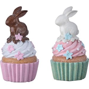 Viv! Christmas Paasdecoratie - Cupcake met Chocolade Paashaas - set van 2 - pasen - pastel - 14cm