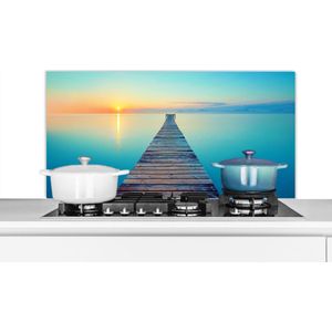 Spatscherm keuken 100x50 cm - Kookplaat achterwand Zee - Zonsondergang - Steiger - Muurbeschermer - Spatwand fornuis - Hoogwaardig aluminium