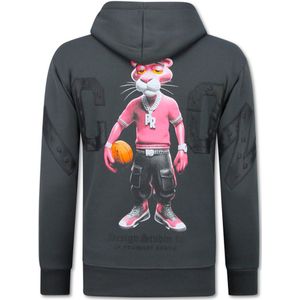 Oversized Hoodie Heren met Capuchon - ICON Panther Print - Dik Geweven - 5795 - Grijs