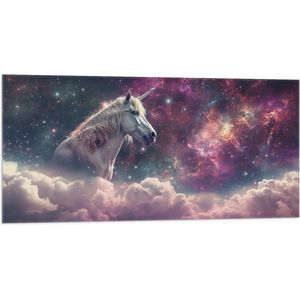 Vlag - Eenhoorn - Unicorn - Wolken - Kleuren - Sterren - 100x50 cm Foto op Polyester Vlag
