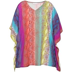 MIAMODA - Dames - Blouseachtige poncho oversized slangenprint - Papaya-oranje - Maat 46