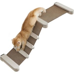 Kattenklimhangmat met ladder, klimwand, katten, weefsel verwisselbaar wasbaar, gemakkelijk te monteren en te demonteren, havermoutbruin en koffiebruin
