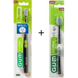 1x GUM Activital Sonic Elektrische Tandenborstel - Zwart + 1x GUM Opzetborstels Zwart