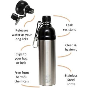 Honden waterfles RVS - Silver 250ml - Draagbare Honden Drinkfles - Honden fles - Waterfles voor onderweg met de Auto- wandelen - Honden Bidon - Lek vrij - Roestvrij staal - 500ml