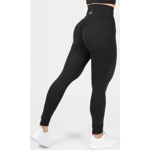 XXL Nutrition - Remotion Legging - Sportlegging Dames, Fitness Leggings met Scrunch Bum & High Waist - 100% Squat Proof - Met Zakken - 75% Polyester, 25% Spandex - Zwart - Maat XS