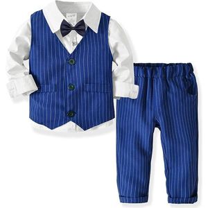 Baby Jongens Kleding Set Doop Bruiloft Gestreept Pak Strik Shirt + Vest + Broek Heer 3-Delige Set