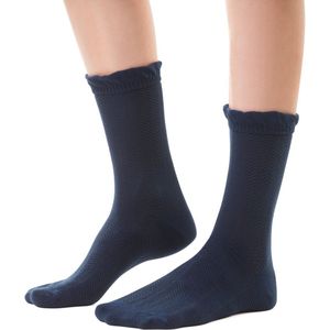 2 paar dames sokken met ruche–donkerblauw–comet 3D patroon-maat 35-37