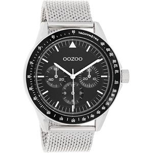 OOZOO Timepieces - Zilverkleurige horloge met zilverkleurige metalen mesh armband - C11113