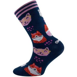 Kindersokken Blauw met Grappige Poezenhoofden - 23/26