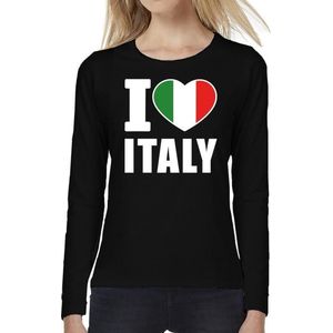 I love Italy supporter t-shirt met lange mouwen / long sleeves voor dames - zwart - Italie landen shirtjes - Italiaanse fan kleding dames S