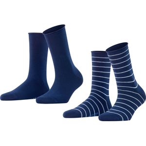 FALKE Happy Stripe 2-Pack gestreept met patroon katoen multipack sokken dames blauw - Maat 35-38