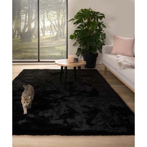 Zacht hoogpolig vloerkleed - Comfy plus - zwart 140x200 cm