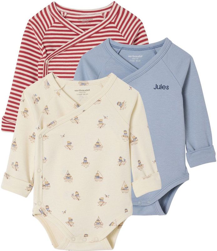 Vertbaudet - Set van 3 - Meegroei Body's - Maritiem Thema - Lange Mouwen - 100% Katoen