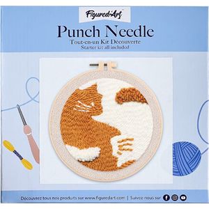Figured'Art Punch Needle Kit voor Volwassenen en Kinderen - Katten - Perfect voor Beginners. Compleet klaar-om-te-borduren set, maat 20x20 cm met ronde frame