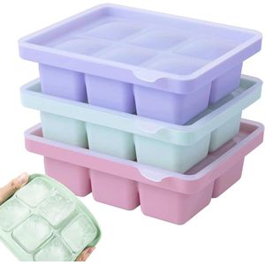 Set van 3 ijsblokjesbakken, siliconen ijsblokjesbakken XL met deksel, stapelbaar en vaatwasmachinebestendig ijsblokjesbakken, voor bier, wijn, whisky, cocktails en babysnacks inbegrepen, BPA-vrij rood
