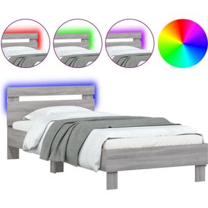 vidaXL - Bedframe - met - hoofdbord - en - LED - grijs - sonoma - eikenkleur - 90x200 - cm