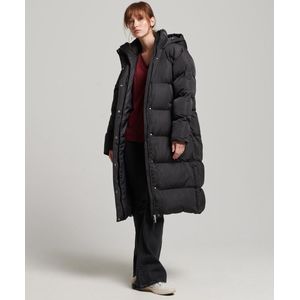 Superdry Longline Hooded Puffer Coat Dames Jas - Black - Maat Xl