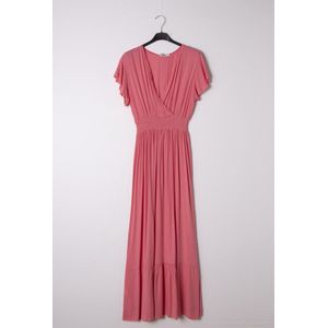 Lange dames jurk Jane effen motief roze pink maat S