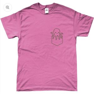 T-shirt - met opdruk - octopus in borstzakje - roze - L