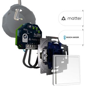 Busch-Jaeger led tastdimmer Matter 0-250W, inbouw, kleine inbouwdiepte, 2-draads en 3-draads, ECO-DIM.10 + Busch-Jaeger pulsdrukker