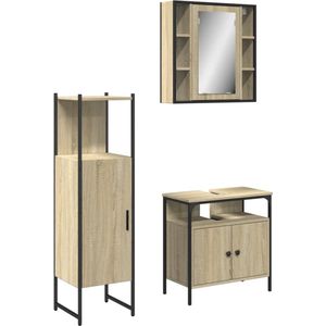 vidaXL - 3-delige - Badkamerkastenset - bewerkt - hout - sonoma - eikenkleurig