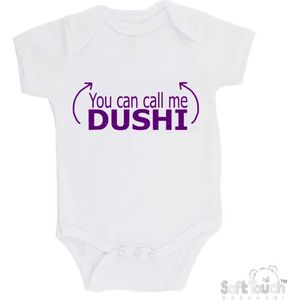 100% katoenen Romper ""You can call me DUSHI"" Meisjes Katoen Wit/paars Maat 56/62