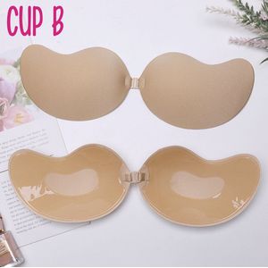 SilverAndCoco® - Push up Plak BH herbruikbaar / Zelfklevende Invisible bh met clipsluiting / Onzichtbare Siliconen Tepel bedekkers BH Pads Silicone Nipple cover Strapless boob lift - Nude / Beige - Cup B