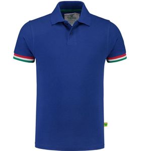 Lemon & Soda unisex polo met korte mouwen. In de kleur royal blue met een contrast mouw in de maat M.