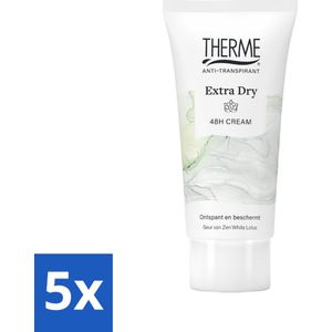 5 x Therme - Cream Extra Dry - Anti-transpirant - Beschermend - 60ml - Gevoelige Huid - Crème - Anti-transpirant Crème - Zen White Lotus - Verzorgend
