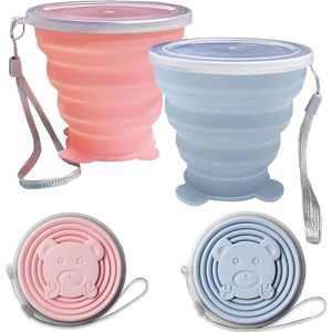 Siliconen Opvouwbare Bekers - Herbruikbaar en Draagbaar - 2 Stuks - Hemelsblauw & Roze