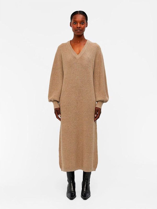 Object - Malena Lang Mouw Jurk - Zwart - Zacht Geribbeld Materiaal