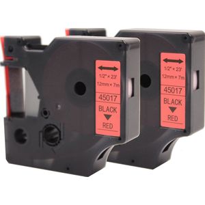 KATRIZ® huismerk label tape voor Dymo 45017 | LabelManager PNP/LabelPoint 150/Protable Labeler PL200/RhinoPRO 5200/6000 | Zwart op Rood | 12mm*7m |  2 stuks