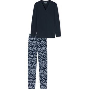 SCHIESSER Comfort Nightwear pyjamaset - dames pyjama lang biologisch katoen V-hals nachtblauw - Maat: 38