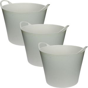 Flexibele emmer/wasmand/kuip - 3x - wit - 42 liter - Opbergmanden - Wasmanden - Flexibele emmers - 45 x 33 cm