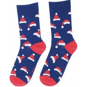 Wola Kerstsokken – Blauw met Kerstmuts – Maat 42 - 44 cm - Kerstcadeau ( 1 stuks )