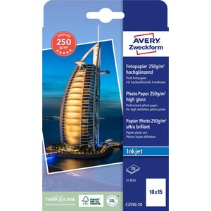 Avery Zweckform - Premium Inkjet Fotopapier - 10 x 15 cm - 20 Vellen - Hoogglanzend