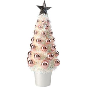 Complete kunstkerstboom met kerstballen zalm roze 29 cm - Kerstversiering - Kerstbomen - Kerstaccessoires