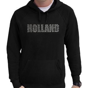 Glitter Holland hoodie zwart met steentjes/rhinestones voor heren - Oranje fan shirts - Holland / Nederland supporter - EK/ WK trui met capuchon / outfit M