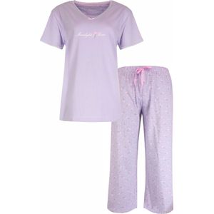Dames Pyjama Set Tenderness – Bloemetjes print - 100% Gekamde Katoen –Lavendel Lila - Maat L