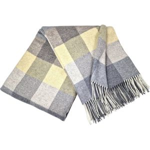 Luxe Wollen Plaid - RIGA (90% Merino Wol, 10% Kasjmier) - Geel Grijs Blauw Mix (140x200cm) Superzachte, Luxe, ECO Deken Wol - Plaids.shop® Collectie