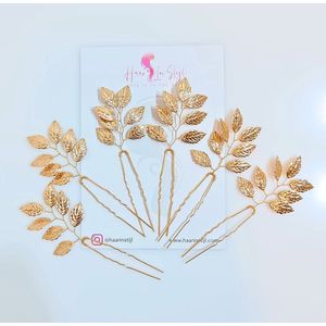 Haar in Stijl® Safa Serie - Leaf Goud - Set van 6 gouden haarsteken met gouden bladeren