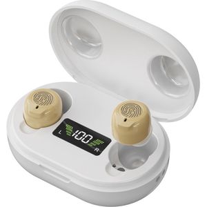 Medj- Beige - Gehoorapparaat -Magnetisch- Opberg box - Oplaadbaar in box 2x Mini Intelligent digitaal Gehoorapparaat - 5 Volume standen - Geluid Reductie - Universeel